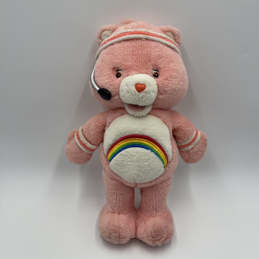 Care Bears 14" Pink Workout Animated Plush Cheer Bear Rainbow Belly 2004 Tested
